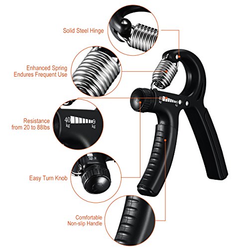 Sports Fingerhantel, OMorc einstellbar 20-88Lbs (10-40kg) Professionelle Hand Gripper, Fitness Unterarm Trainer , Unterarmtrainer für stahlharte Finger, Hände und Unterarme für die Entwicklung der Hand- und Unterarmmuskulatur - 3