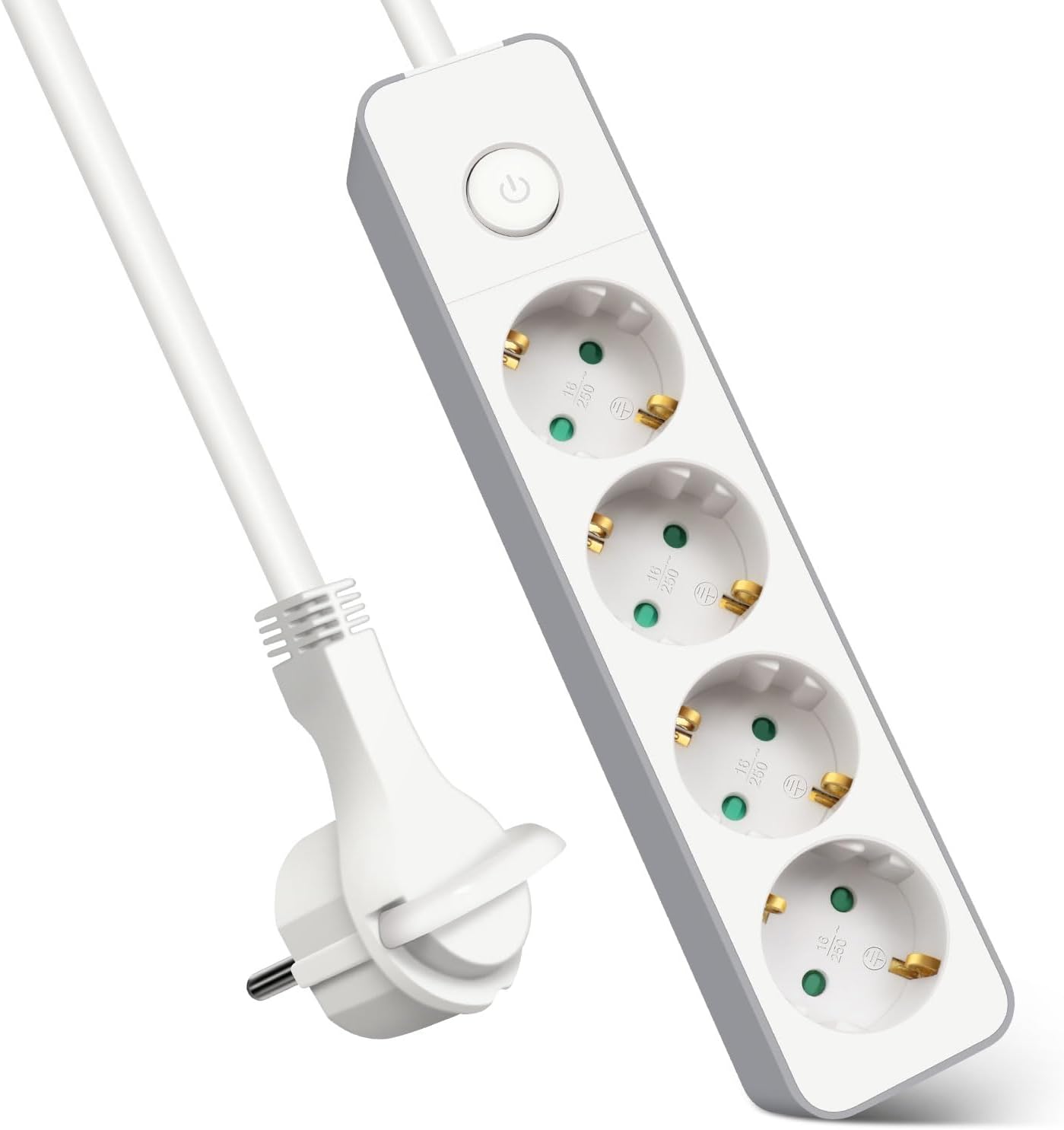 EXTRASTAR Regleta Enchufe con 4 Tomas, Alargador Enchufe con Interruptor, 3 m, para El Hogar, La Oficina y Los Viajes, 3680W, 3G*1.5mm², Blanco, 1pc