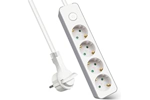 EXTRASTAR Regleta Enchufe con 4 Tomas, Alargador Enchufe con Interruptor, 3 m, para El Hogar, La Oficina y Los Viajes, 3680W, 3G*1.5mm², Blanco, 1pc