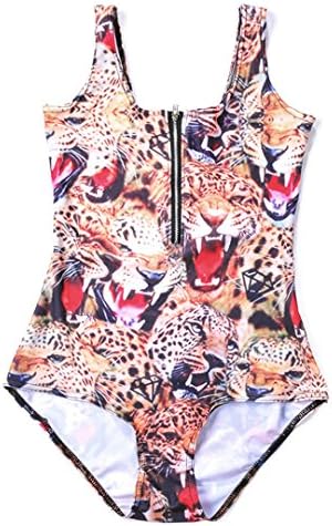 Sexy Girl Summer Animal Fierce Lion 3D Print Dress Sleeveless Zip Swimsuit 1072 M