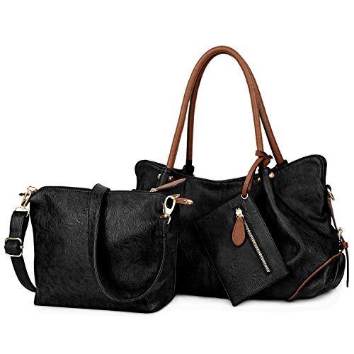 Prix UTO Femme Une Série de Sacs à Main + Sac à Bandoulière +
Porte-Monnaie Utile PU Cuir Noir
