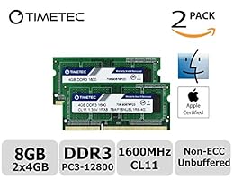 Timetec Hynix IC Apple 8GB Kit (2x4GB) DDR3 1600MHz PC3-12800 SODIMM Memory Upgrade For MacBook Pro 13-inch/15-inch Mid 2012, iMac 21.5-inch Late 2012/Early 2013,27-inch Late 2012/ 2013,Retina 5K display Late 2014/Mid 2015,Mac mini Late 2012/ Server (8GB Kit (2x4GB))