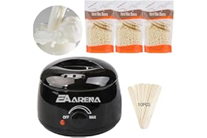 EA ARENA Wax Warmer Kit for Hair Removal With Bowl, 3 Bags Wax Beads, and Applicator Sticks - Professional Waxing Machine for Full Body at Home (Cream Black Pot)
