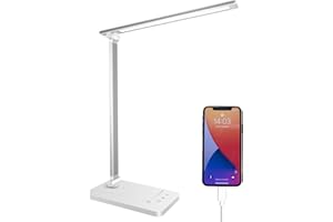 Qualore Desk Lamp, LED Table Lamps with USB Charging Port, 5 Color Mode,5 Brightness Level, Touch Control, 45 Min Auto Timer, Relax Mode, Daylight Bedside Light for Home Office Study Bedroom Nail Kids