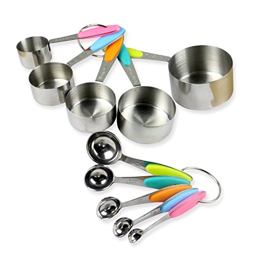 Edelstahl 5Set Messbecher (30ml, 60ml, 80ml, 125ml und 250ml) + 5er Set Messlöffel (1.25ml 2.5ml 5ml 7,5ml 15ml) für Kochen und Backen