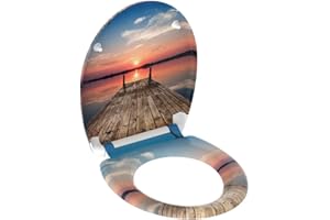 SCHÜTTE Sunset Sky Asiento de inodoro de plástico termoestable Duroplast con descenso automático, tapa de inodoro con diseño y cierre rápido para la limpieza, carga máx. 150 kg