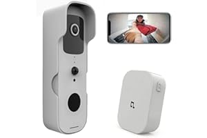 TKMARS Sonnette sans Fil avec Camera 1080P Extérieure Étanche Sonnette Connectée WiFi Visiophone avec Carillon Batterie Rechargeable Audio Bidirectionnel Vision Nocturne Détection de Mouvement Blanc