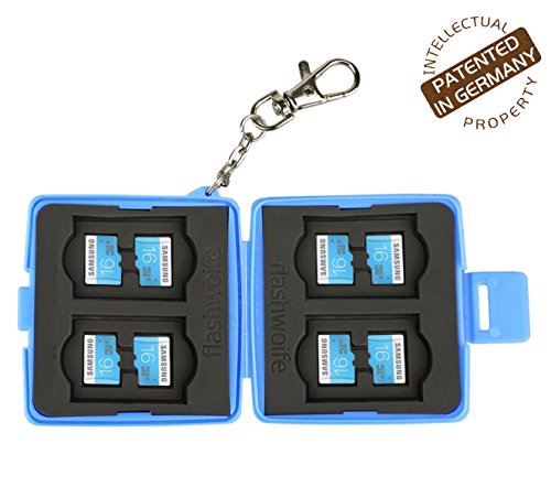 Flashwoife Turtle-MSD8 - patentierte Aufnahme - staubabweisende Speicherkarten Schutzbox für 8 Stück MicroSD Cards Case in blau