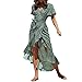 Produktbild BaZhaHei Damen Freizeit Kleid Sommerkleider Damen Maxi Kleid Mode Frauen Sexy Kurzarm V-Ausschnitt Rüschen Blumendruck Bandage Langes Party Lange Maxi Kleid Strand Sommer Kleid (M, Grün)