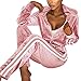 Produktbild Gym Vintage Damen Sweatshirt Hoodie Streifen Trainingsanzug Frauen Lange Ärmel Zipper Top-Jogginganzug Zweiteiler Set Jacke Hose Sport Yoga Outfit (Rosa, M)