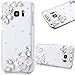 Produktbild GrandEver Samsung Galaxy S7 Hardcase Hülle Bumper Durchsichtige Hartschale Glitzer Dimant PC Rückschale Transparent Schutzhülle mit Weiße Blume Bling Muster Klar Dünne Ultra Slim Rückseite Clear Case Cover Handy Tasche Premium Handyhülle Backcover