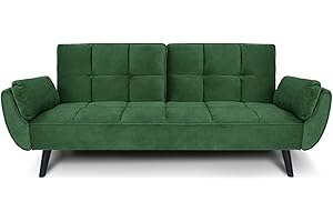 SAMIRA Divano letto clic clac in velluto verde scuro - Divano 3 posti mod. Ambra piedi in legno nero