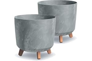 ‎TYMAR Tymar Übertöpfe groß mit Füßen, Blumenübertopf, Blumentopf Gross, Blumenkübel matt, Pflanzkübel für Außen und Innen ((2pack) Beton ; Höhe 28,5 cm/ø 30 cm)