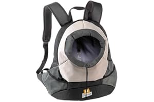 Ferplast Zaino per Cani KANGOO, Trasportino Gatto, Zaino per Gatti, Ampia Apertura, Cinghia di sicurezza, Cinghe Regolabili, Max 8 Kg, 41,5 x 20 x 43H cm, Grigio
