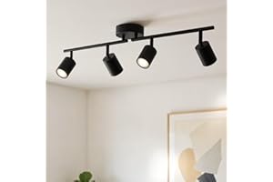 Gr4tec Lampa sufitowa z 4 punktami obrotowymi, nowoczesna lampa sufitowa GU10, czarne reflektory sufitowe, ścienna rampa punktowa LED, listwa punktowa do kuchni, sypialni, przedpokoju, jadalni, bez