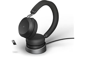 Jabra Evolve2 75 Wireless PC Headset mit Ladedock, 8-Mikro-Technologie - Dual-Foam-Stereo-Kopfhörer mit moderner aktiver Geräuschunterdrückung, USB-A Bluetooth-Adapter und MS-Kompatibilität - Schwarz