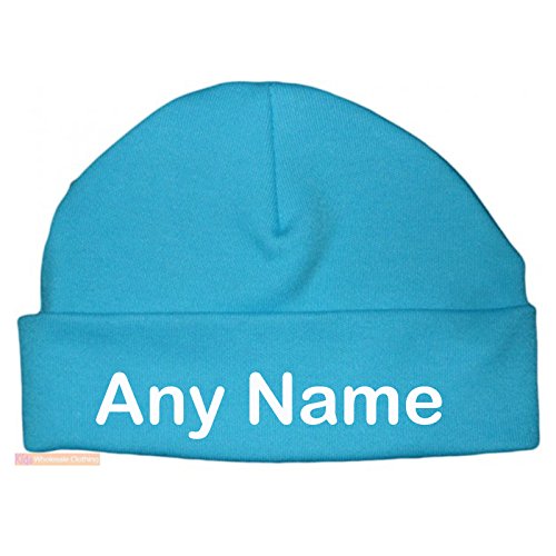 Personalised Newborn Baby Beanie Hat s (TURQUOISE) - Soft 100% Cotton headwear New Baby Grow Boy Clothing Girl Cute Mum Dad Mummy Daddy Custom Parent Birth Gift bib Present by Fonfella
