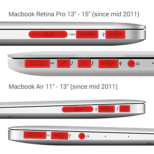 kwmobile 12in1 Set: 12er Staubschutz Set für Apple MacBook Pro 13″ 15″ Retina / Air 11″ 13″ (ab Mitte 2011) – Staubschutz Stecker Zubehör Dust Plug in Rot - 4
