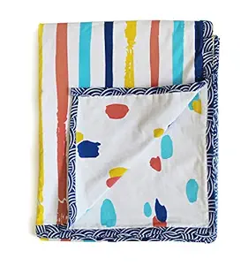 Silverlinen Dots & Stripes 100% Cotton 3 Layer Reversible Single Blanket Dohar for Kids for Boys and Girls - Bold (Size 56x70 Inches)