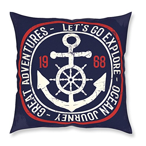 myBUBO Ocean Journey Vintage Dekokissen Kissenhülle/Kissenbezug, Anker Meer Blau Weiß Rot Kissen Zierkissen 40x40cm