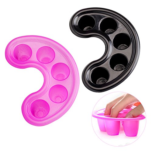 Premium Set of 2 Plastic Nail Art Manicure Acetone Resistant Nails Soaking Trays / Soakers In Pink And Black By VAGA