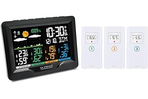 La Crosse Technology - WS6204 Station Météo Radio-Pilotée avec 3 capteurs thermo/hygro - Noir (Noir, Blanc)