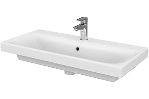 VBChome Kollektion Moduo slim 80cm x 38cm Waschtisch für Unterschrank Einbau Waschbecken mit Überlauf Weiß Keramik Waschtisch Handwaschbecken Einbau -Waschschale FÜR BADEZIMMER