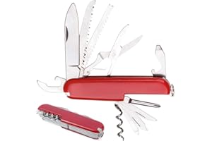 JAWUZ 9 * 2.4 * 1.4CM multifonction Couteau suisse de Poche Suisse, Léger, Multitool, 11 Fonctions,Tire Bouchon, Grand Lame, Ouvre Boite (Rouge)