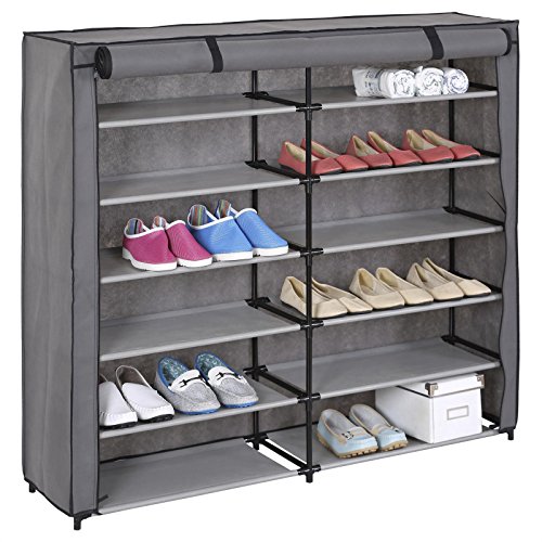 Schuhregal Stoffregal Kellerregal Schuhschrank VIOLA, 12 Böden, inkl. Schutzhülle in grau