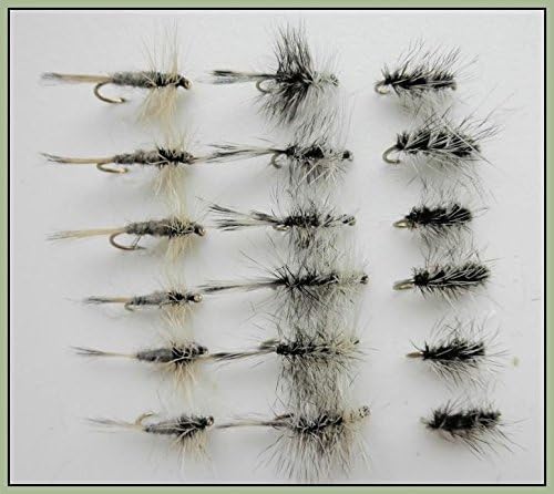 Dry Trout Fishing Flies, 18 Pack, Griffiths Gnat, Grey Duster, Dry Grizzly, Choice