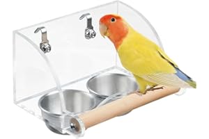 XFSRG Mangiatoia per uccelli, pappagalli, in acrilico trasparente, Acciaio inossidabile Mangiatoia per Uccellini da Esterno & Abbeveratorio