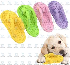 The DDS Store Pet Chew Toys Slipper Shaped Shoes Natural Cotton Rope Teething Playing Fun Toy Sandal for Cat Dog Puppy Supplies | Gums Massage and Stress Relief Rope Toys-1 Piece Color May Vary