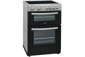 Statesman EDC60S Fan Assisted Double Oven Electric Cooker, 4 Zone Ceramic Hob, 60cm Wide, 2 Chrome Oven Shelves, Double Glazed Door, Adjustable Height, Silver