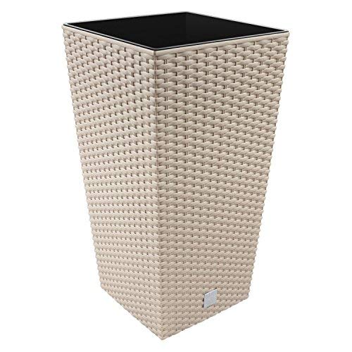 Macetero en ratán, 91.5 l, incluye recipiente interior, color Beige Mocca, rectangular, serie Rato