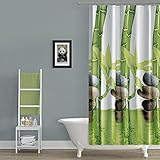 EDLER Textil Duschvorhang 120 x 200 cm 'Bambus mit Stein' Grün Weiß inkl.Ringe