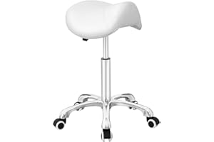 Antlu Saddle Stool Massage Rolling Work Chair For Beauty Salon Kitchen Spa,Adjustable Hydraulic Stool on Wheels (White)