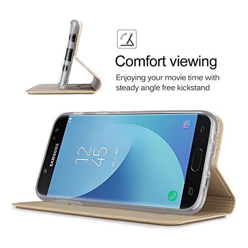 Samsung Galaxy J5 2017 HÃ¼lle, KuGi Samsung Galaxy J5 2017 Flip Bookstyle Kompletter Schutz Mit Magnetverschluss und Standfunktion Tasche Etui Cover Case SchutzhÃ¼lle fÃ¼r Samsung Galaxy J5 2017 Smartphone (Gold)