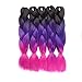 Price comparison product image WIGENIUS 5 Pieces Jumbo Braid Synthetic Hair Three Tone Ombre Color 24 Inches 100g Kanekalon Hair Braiding Extensions (5PCS, Black/Purple/Rose)