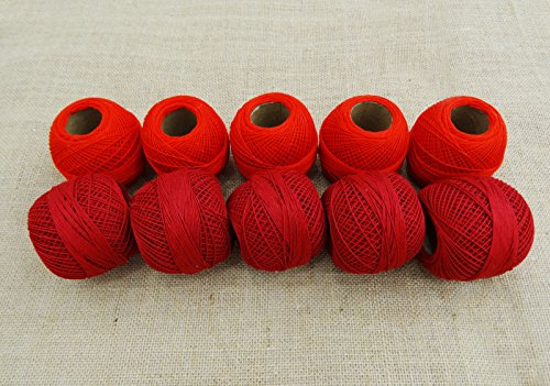 Red 10 Stück mercerisierte Baumwolle Häkelgarn Thema Skeins Stickerei Stricken - 3