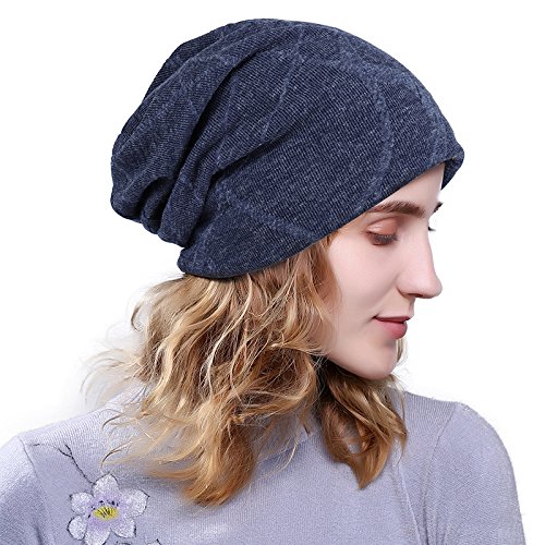 Preisvergleich Produktbild Hicool Beanie Mütze Strickmütze Slouch Long Jersey Warm Leicht Verdickt Gestrickte Wintermütze für Herbst Winter im Feinstrick Unisex für Damen und Herren (Blau)