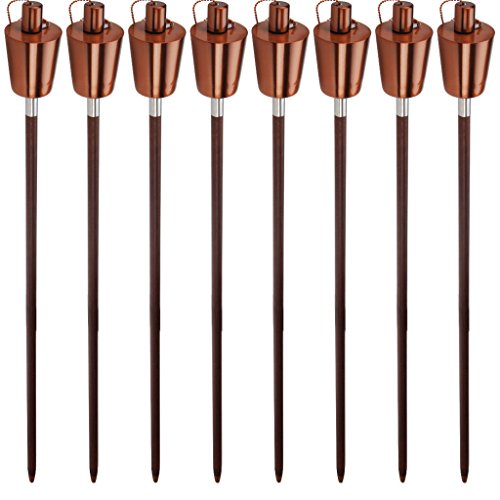 8x Gartenfackel Kupfer aus INOX-Edelstahl und Echtholzstiel 110cm Party Deko Fackel Party