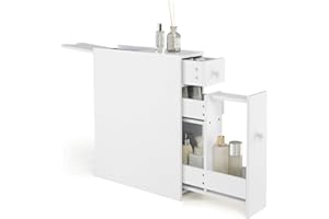 COSTWAY Szafka wnękowa z szufladami, wąska szafka wnękowa z drewna, boczna szafka łazienkowa, kuchenna, wielofunkcyjna, do łazienki, kuchni, salonu, 16 x 48 x 58 cm (biała)