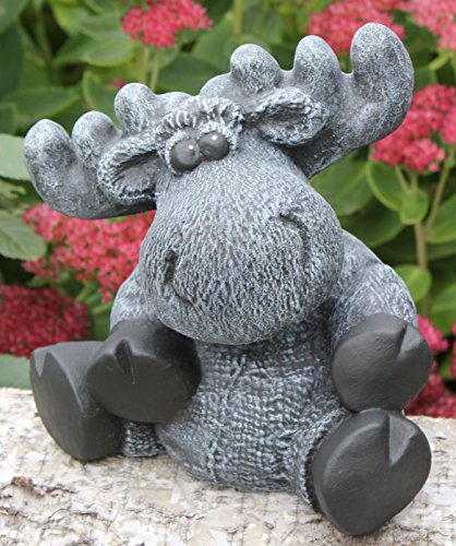 Steinfigur Elch sitzend in Schiefergrau, Figur, Deko, Garten, frostsicher - 2