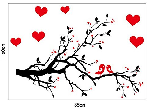 ufengke® Romantische Liebe Vögel Baumzweig Wandsticker, Wohnzimmer Schlafzimmer Entfernbare Wandtattoos Wandbilder - 3