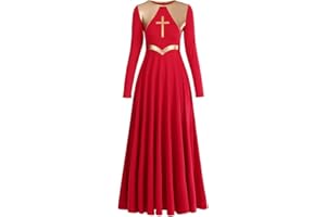 OwlFay Women's Liturgical Praise Worship Dance Dress Long Sleeve Plain Maxi Swing Ceremony Prayer Ballet Church Gowns Dancewear Ballroom Costumes XS-3XL