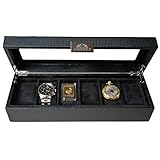 CAIBANA Uhrenbox - kostenlose & edle Geschenkbox - Luxury Carbon Optik Design Uhrenkasten für 6 Uhren aus hochwertigstem Material - Uhrenbox herren Uhren Aufbewahrungsbox