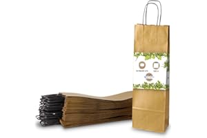 BIOZOYG 100 buste di carta Sacchetti regalo per bottiglie con manico 14x8x40cm carta Kraft grammatura 100 G/M2 confezione pregiata per vino I sacchetto vino I busta regalo per vino I oro