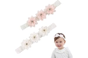 VZUHSWE Lot de 2 bandeaux en mousseline de soie avec fleurs pour bébé fille couvre-chef – Accessoires parfaits pour tout-petits et nouveaux-nés lors d'anniversaires ou d'occasions spéciales.