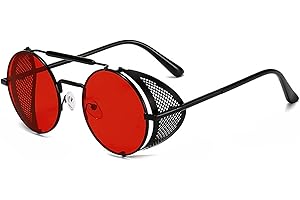 besbomig Occhiali da Sole Donna Stile Steampunk Occhiali da Sole Rotondi Vintage Polarizzati Occhiali da Sole da Uomo Retrò Occhiali da Sole Polarizzati Protezione UV400 Unisex-Adulto