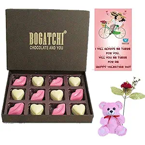 BOGATCHI Hearts and Kisses Valentine Day Chocolate Gift for Girlfriend- Boyfriend- Husband-Wife,12pcs + Free Valentines Day Card and Heart Balloon